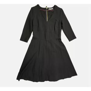 Boden Womens Bryony Broderie Trim 3/4 Sleeve Fit & Flare A-Line Dress Black Sz10